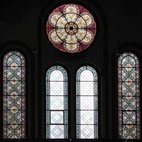 St. Jakobi zu Luckenwalde, Empore NO, Glasmalerei von 1894, Zustand nach Restaurierung 2010, Atelier Ilona Berkei